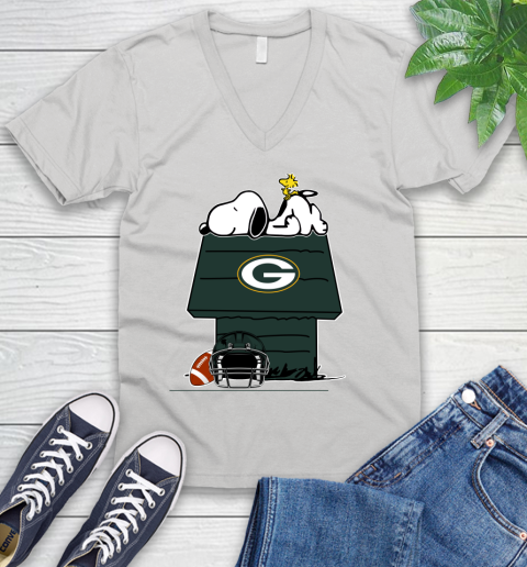 Green Bay Packers NFL Football Snoopy Woodstock The Peanuts Movie V-Neck T-Shirt