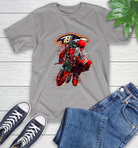 NFL Deadpool Marvel Comics Sports Football Baltimore Ravens T-Shirt 6