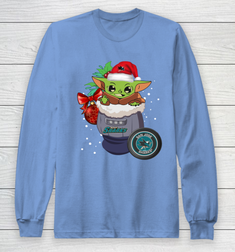 San Jose Sharks Christmas Baby Yoda Star Wars Funny Happy NHL Long Sleeve T-Shirt 11