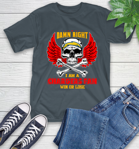 NFL Damn Right I Am A Los Angeles Chargers Win Or Lose Skull Football Sports T-Shirt 10