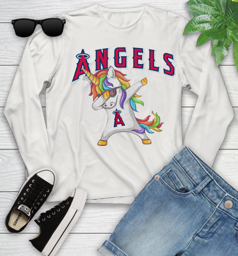 Los Angeles Angels MLB Baseball Funny Unicorn Dabbing Sports Youth Long Sleeve 12
