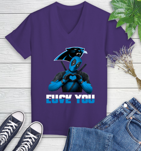 NHL Carolina Panthers Deadpool Love You Fuck You Football Sports Women's V-Neck T-Shirt 3
