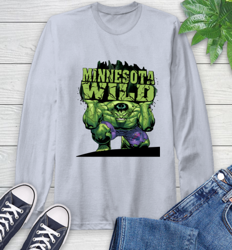 Minnesota Wild NHL Hockey Incredible Hulk Marvel Avengers Sports Long Sleeve T-Shirt 6