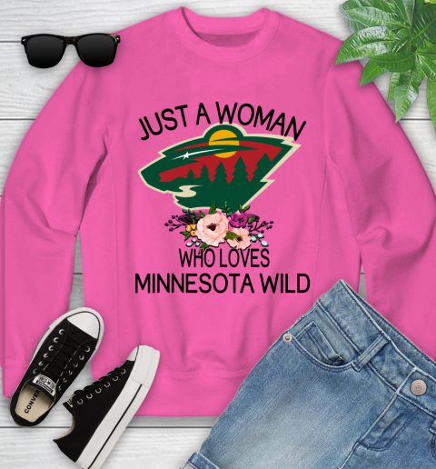 NHL Just A Woman Who Loves Minnesota Wild Hockey Sports Youth Sweatshirt 3