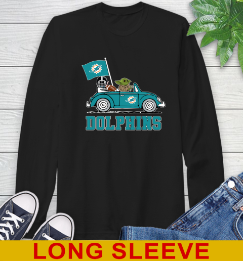 NFL Football Miami Dolphins Darth Vader Baby Yoda Driving Star Wars Shirt Long Sleeve T-Shirt 2