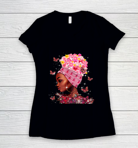 In October We Wear Pink Black Woman Breast Cancer Awareness Women's V-Neck T-Shirt