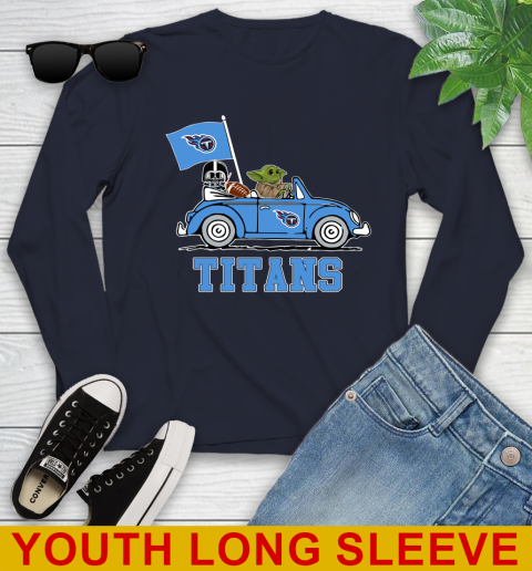 NFL Football Tennessee Titans Darth Vader Baby Yoda Driving Star Wars Shirt Youth Long Sleeve 3