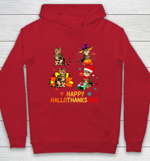 Cat Halloween Thanksgiving Christmas Happy Hallothanksmas Hoodie 7
