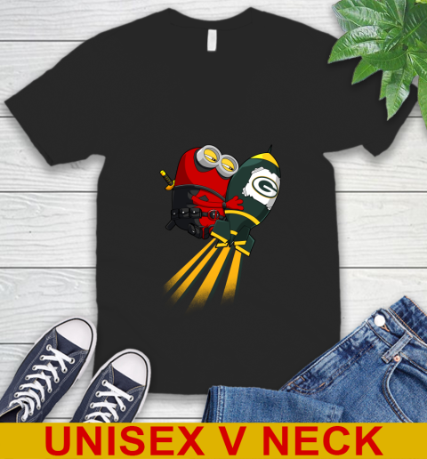 NFL Football Green Bay Packers Deadpool Minion Marvel Shirt V-Neck T-Shirt