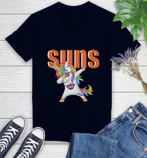 Phoenix Suns NBA Basketball Funny Unicorn Dabbing Sports Women's V-Neck T-Shirt 3