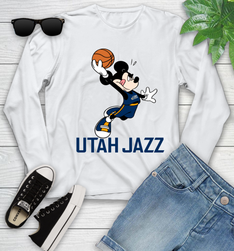 NBA Basketball Utah Jazz Cheerful Mickey Mouse Shirt Youth Long Sleeve 2