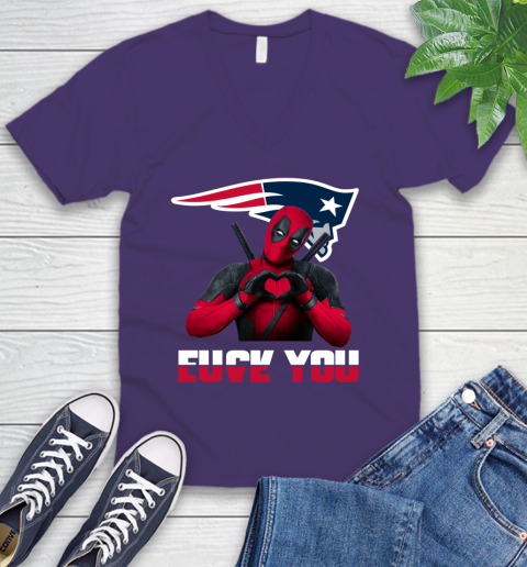 NHL New England Patriots Deadpool Love You Fuck You Football Sports V-Neck T-Shirt 9