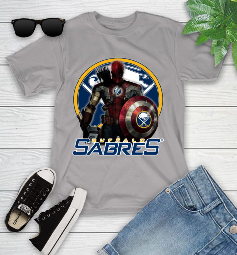 NHL Captain America Thor Spider Man Hawkeye Avengers Endgame Hockey Buffalo Sabres Youth T-Shirt 4