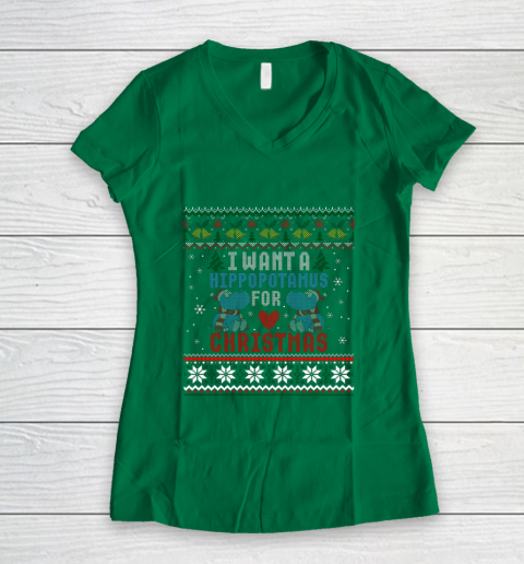 I Want A Hippopotamus For Christmas Ugly Xmas Women's V-Neck T-Shirt 3