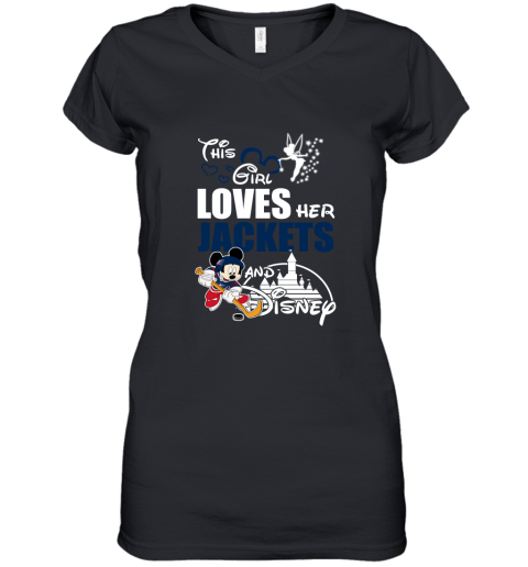 This Girl Love Her Columbus Blue Jackets And Mickey Disney Women's V-Neck T-Shirt