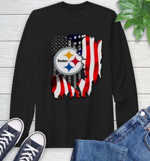 Pittsburgh Steelers NFL Football American Flag Long Sleeve T-Shirt