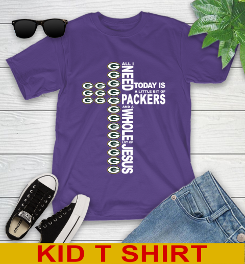 NFL All I Need Today Is A Little Bit Of Green Bay Packers Cross Shirt Youth T-Shirt 3