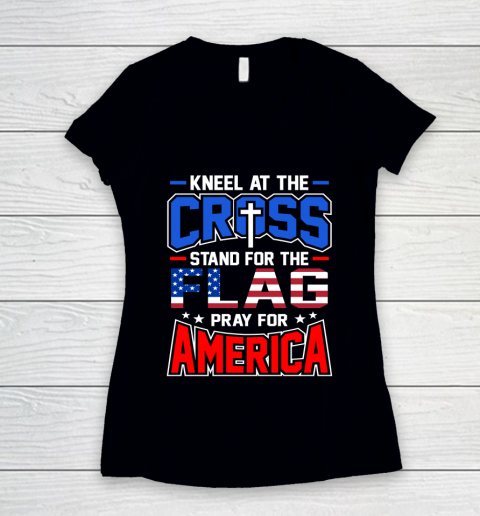 Veteran Shirt Stand for the Flag Pray for America Flag Day Women's V-Neck T-Shirt