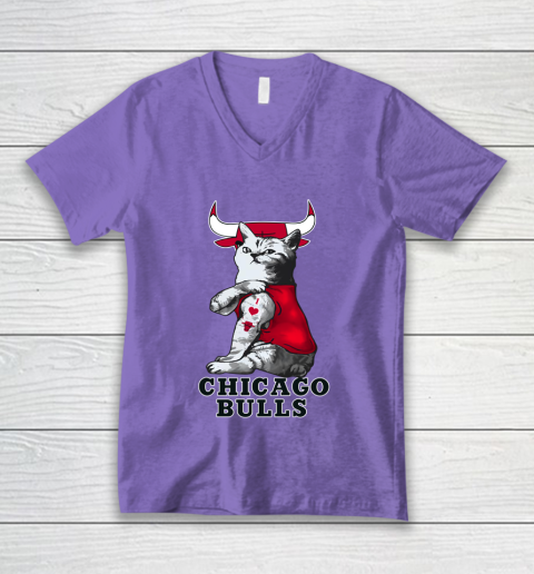 NBA Basketball My Cat Loves Chicago Bulls V-Neck T-Shirt 8