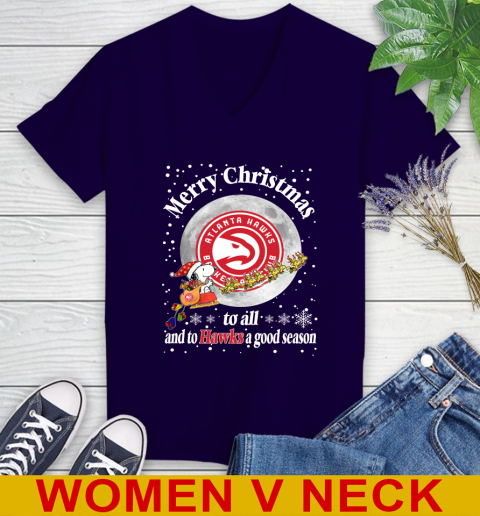 Atlanta Hawks Merry Christmas To All And To Hawks A Good Season NBA Basketball Sports Women's V-Neck T-Shirt - Image 4