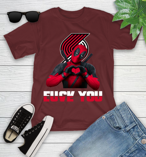 NBA Portland Trail Blazers Deadpool Love You Fuck You Basketball Sports Youth T-Shirt 14