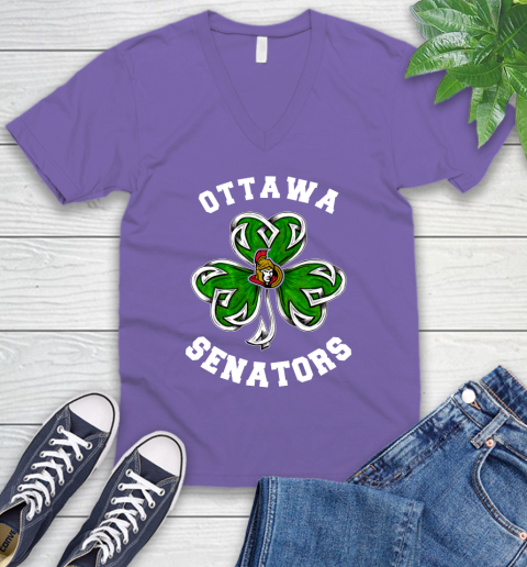 NHL Ottawa Senators Three Leaf Clover St Patrick's Day Hockey Sports V-Neck T-Shirt 8