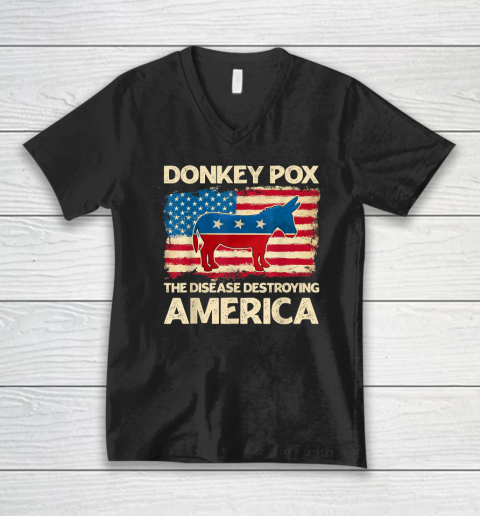 Donkey Pox The Disease Destroying America Funny Donkeypox V-Neck T-Shirt