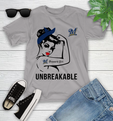 MLB Milwaukee Brewers Girl Unbreakable Baseball Sports Youth T-Shirt 2