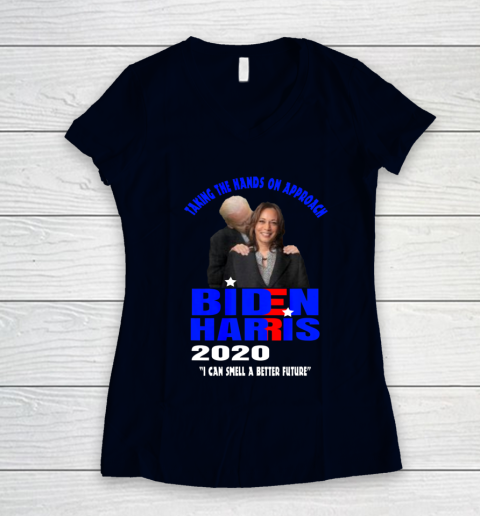 Anti Joe Biden Kamala Harris Hands On Can Smell The Future Women's V-Neck T-Shirt - Image 3
