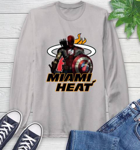 Miami Heat NBA Basketball Captain America Thor Spider Man Hawkeye Avengers Long Sleeve T-Shirt 12