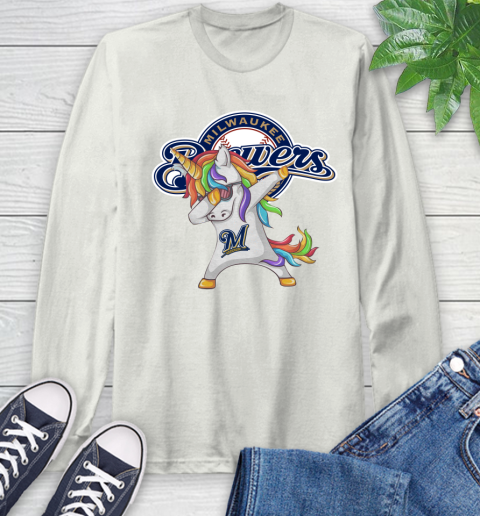Milwaukee Brewers MLB Baseball Funny Unicorn Dabbing Sports Long Sleeve T-Shirt 12