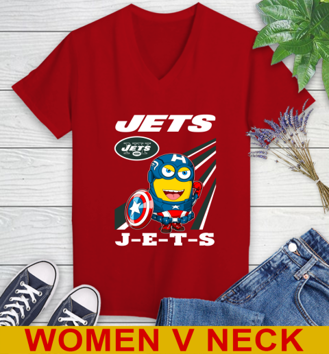 NFL Football New York Jets Captain America Marvel Avengers Minion Shirt Women's V-Neck T-Shirt 10
