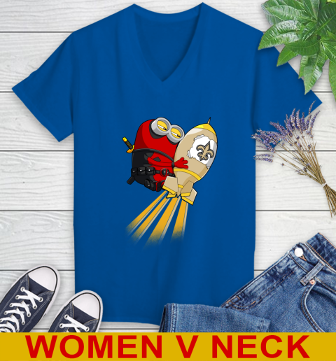 NFL Football New Orleans Saints Deadpool Minion Marvel Shirt Women's V-Neck T-Shirt 9