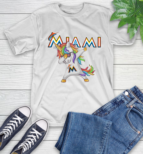 Miami Marlins MLB Baseball Funny Unicorn Dabbing Sports T-Shirt