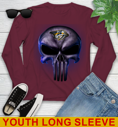 Nashville Predators NHL Hockey Punisher Skull Sports Youth Long Sleeve 6