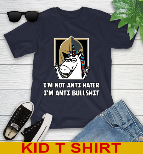 Vegas Golden Knights NHL Hockey Unicorn I'm Not Anti Hater I'm Anti Bullshit Youth T-Shirt 3