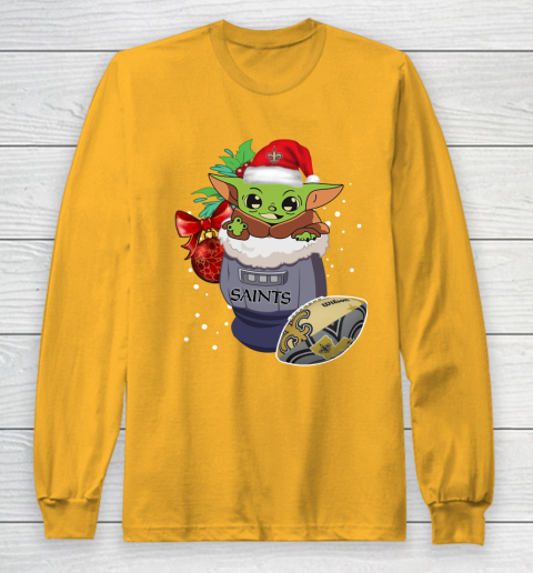 New Orleans Saints Christmas Baby Yoda Star Wars Funny Happy NFL Long Sleeve T-Shirt 3