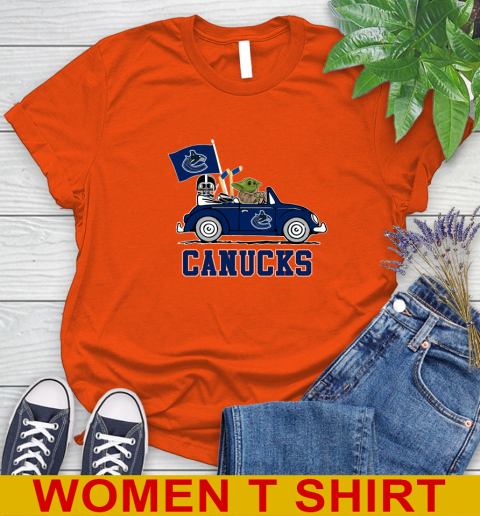 NHL Hockey Vancouver Canucks Darth Vader Baby Yoda Driving Star Wars Shirt Women's T-Shirt 4