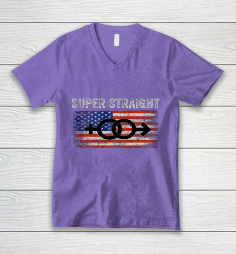 Vintage Us Flag Gender Identity Super Straight Identity V-Neck T-Shirt 8