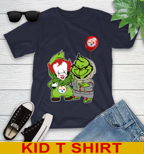 Pittsburgh Steelers Baby Pennywise Grinch Christmas NFL Football Youth T-Shirt 3