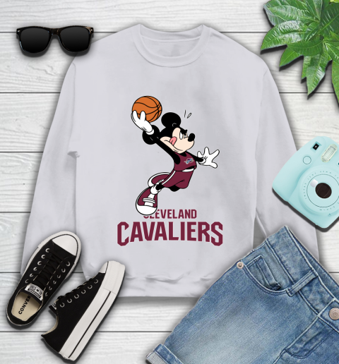NBA Basketball Cleveland Cavaliers Cheerful Mickey Mouse Shirt Youth Sweatshirt 4