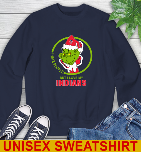 Cleveland Indians MLB Christmas Grinch I Hate People But I Love My Favorite Baseball Team Sweatshirt 3