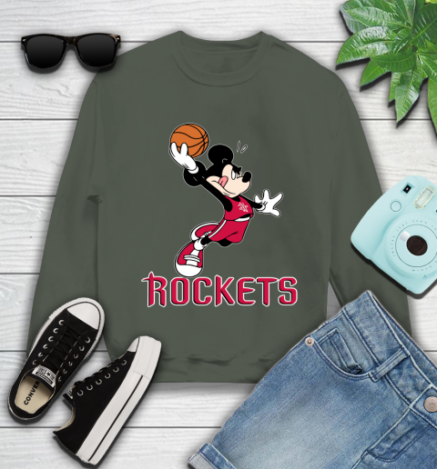 NBA Basketball Houston Rockets Cheerful Mickey Mouse Shirt Youth Sweatshirt 9