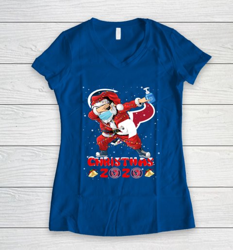 Houston Texans Funny Santa Claus Dabbing Christmas 2020 NFL Women's V-Neck T-Shirt 7