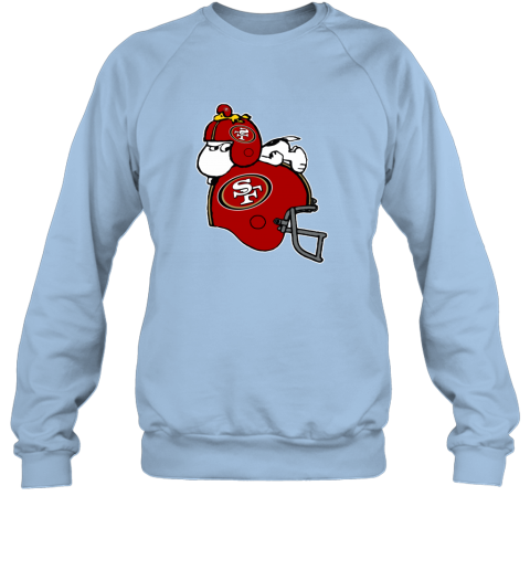 uqzd snoopy and woodstock resting on san francisco 49ers helmet sweatshirt 35 front light blue