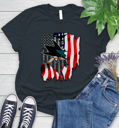San Jose Sharks NHL Hockey American Flag Women's T-Shirt 8