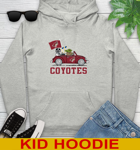 NHL Hockey Arizona Coyotes Darth Vader Baby Yoda Driving Star Wars Shirt Youth Hoodie