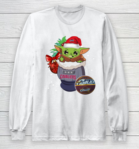 Cleveland Cavaliers Christmas Baby Yoda Star Wars Funny Happy NBA Long Sleeve T-Shirt 2
