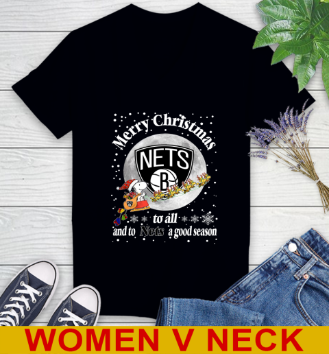 Brooklyn Nets Merry Christmas To All And To Nets A Good Season NBA Basketball Sports Women's V-Neck T-Shirt