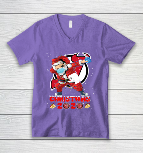 New Jersey Devils Funny Santa Claus Dabbing Christmas 2020 NHL V-Neck T-Shirt 8